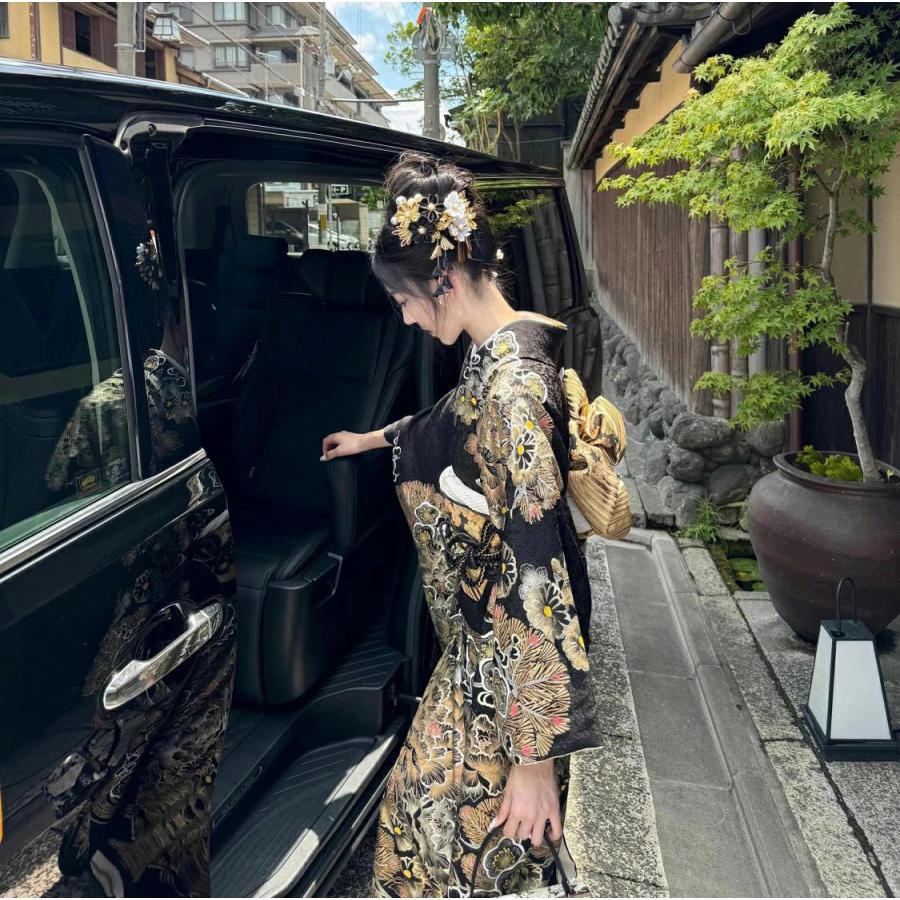 浴衣 黒 レディース セット 女性 ゆかた 高校生 大人っぽい ブラック