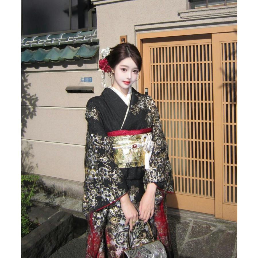 浴衣 黒 レディース セット 女性 ゆかた 高校生 大人っぽい ブラック