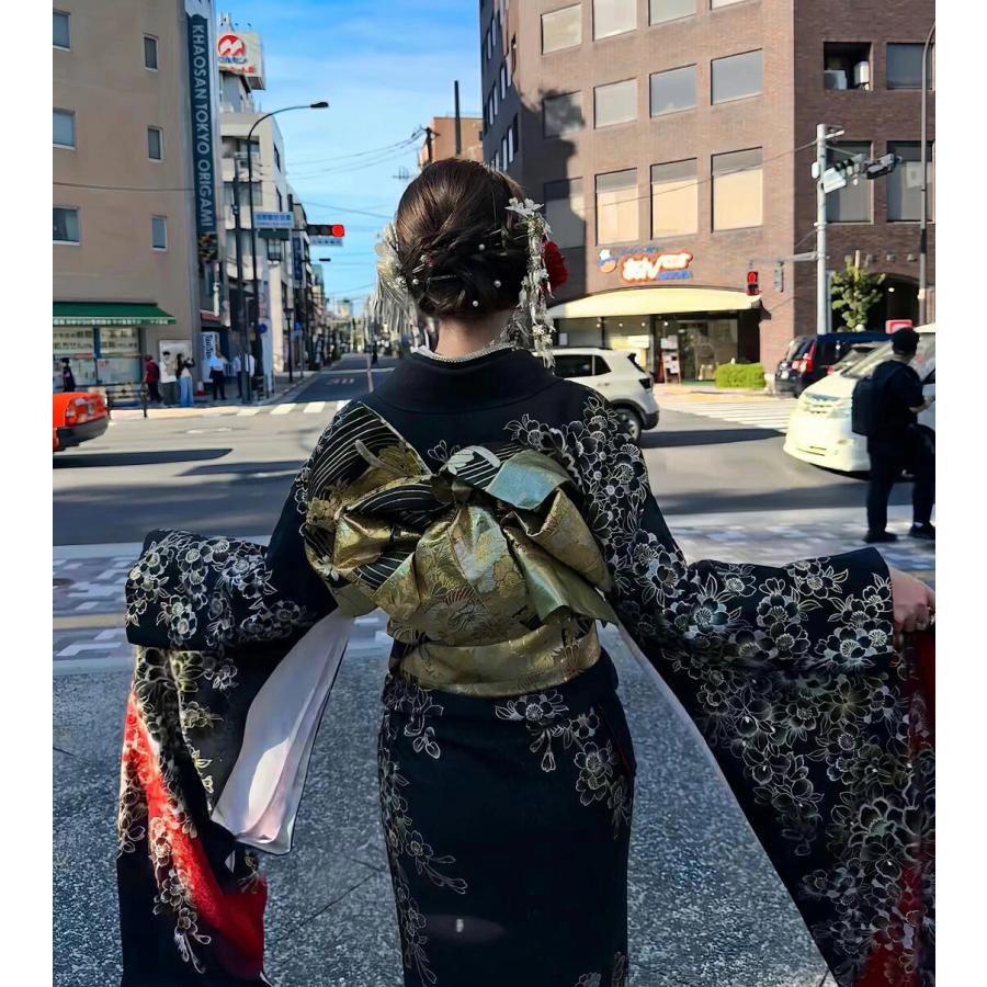 浴衣 黒 レディース セット 女性 ゆかた 高校生 大人っぽい ブラック