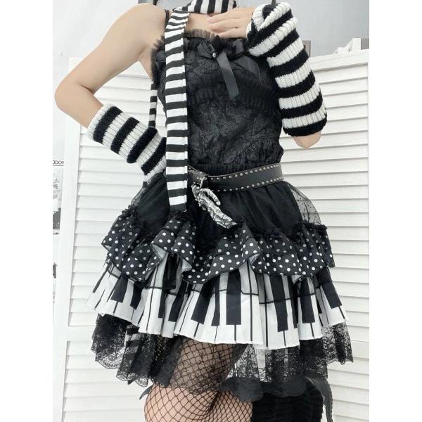 黒 スカート ピアノ ゴスロリ レース コスプレ ハロウィン コスプレ服