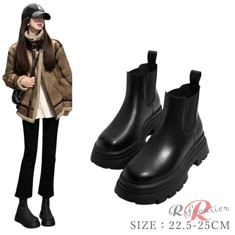 k-pop ダンスブーツ ブーツ 黒 ローヒール 厚底 ショートブーツ