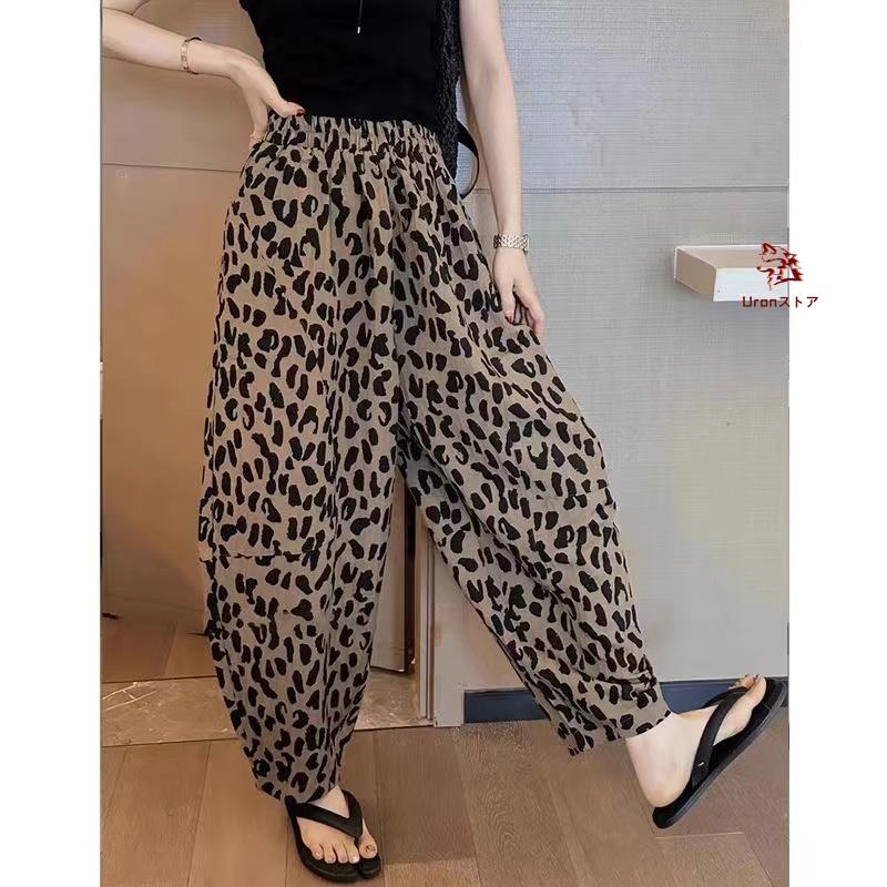 ヒョウ柄パンツ レディース レオパード パンツ ウエストゴム 夏 ヒョウ柄パンツ レディース レオパード パンツ ウエストゴム 夏