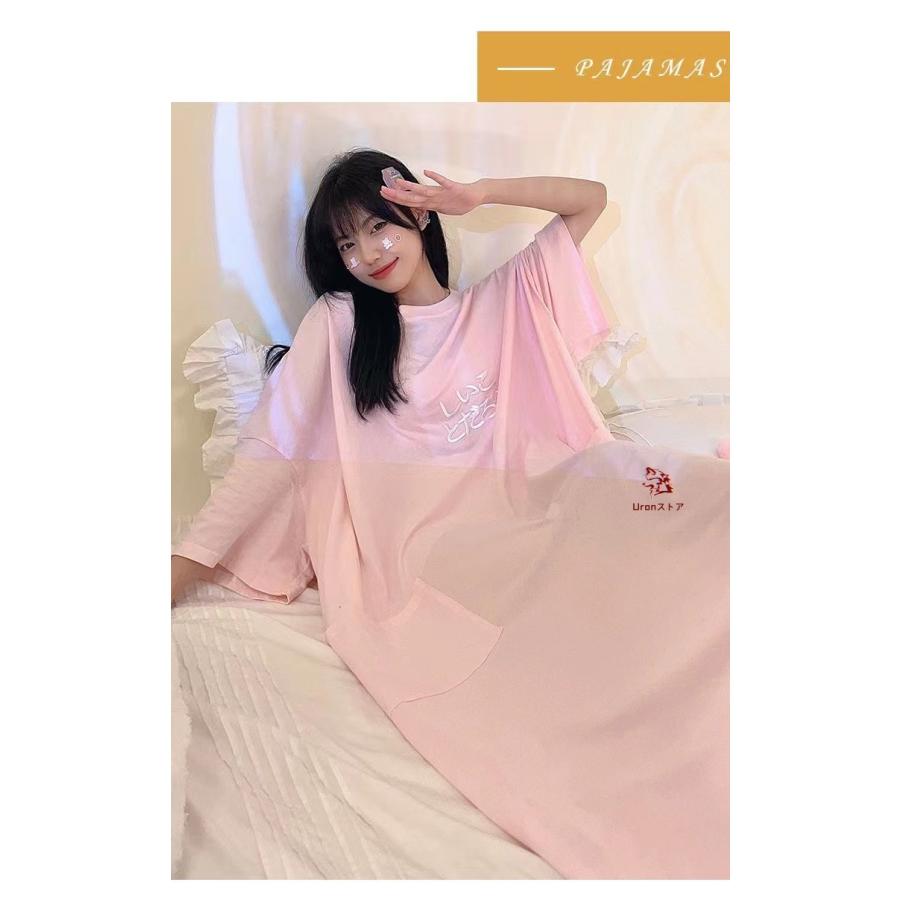ルームウェア レディース 大きいサイズ 半袖 Tシャツワンピース