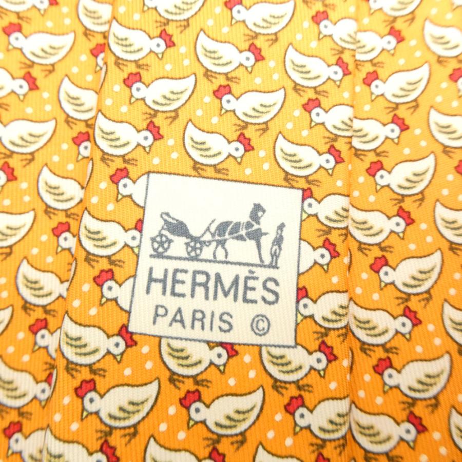 HERMES（エルメス） 未使用 ネクタイ シルク100％ ニワトリ 総柄 鶏