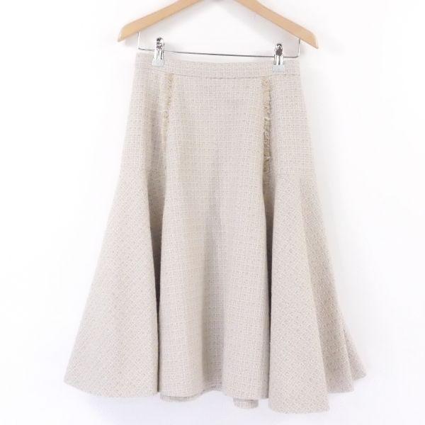 美品 FOXEY フォクシー 39634 スカート ベージュ 38 膝丈 ツイード  