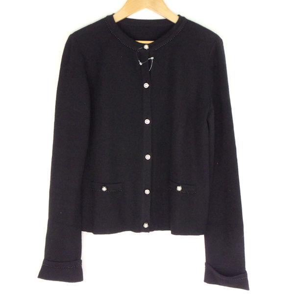 フォクシー 36717 カーディガン 1点 黒 38 カシミヤ 絹 パール ビーズ  