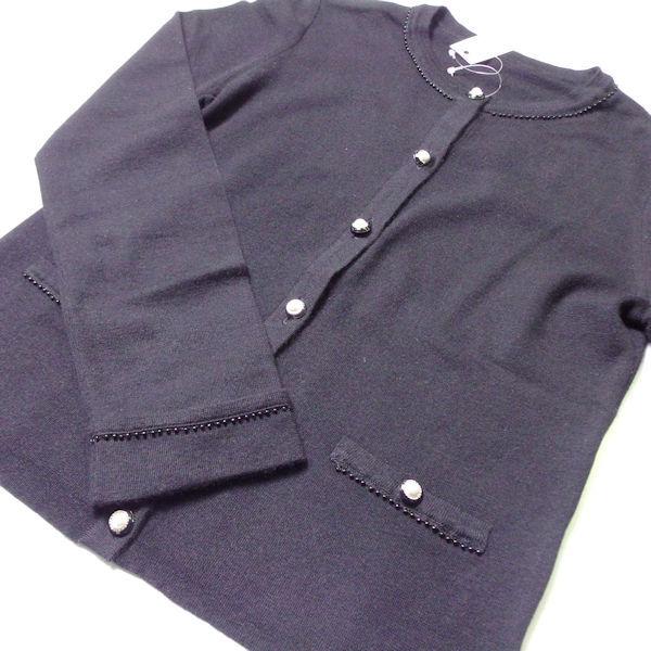 フォクシー 36717 カーディガン 1点 黒 38 カシミヤ 絹 パール ビーズ  