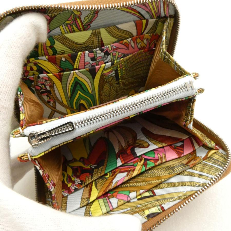 【中古】エルメス アザップ シルクイン コンパクト ラウンドジップ 財布 レザー 茶色 刻印U /SR ■OH レディース HERMES（エルメス） 美品 アザップ シルクイン コンパクト ウォレット