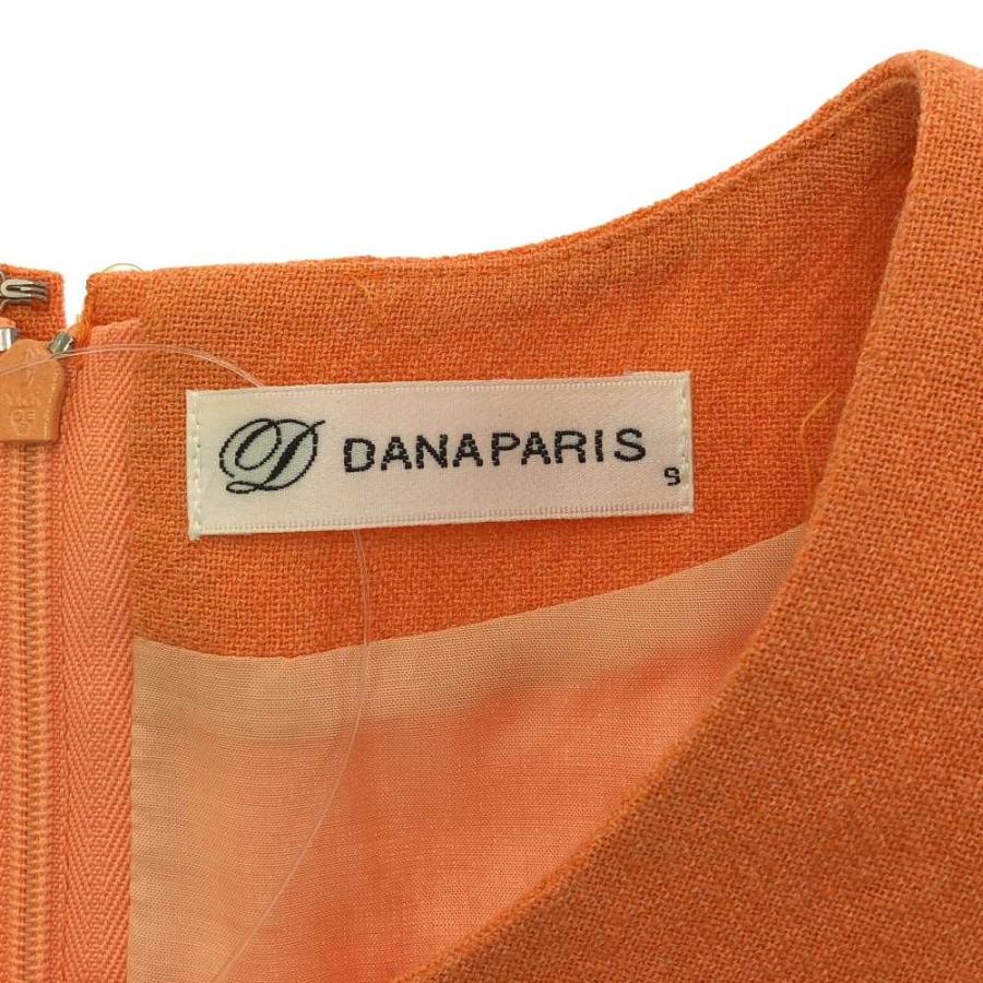 ダナパリ 美品 DANA PARIS ワンピース 9 麻 ウール 半袖 ひざ丈 