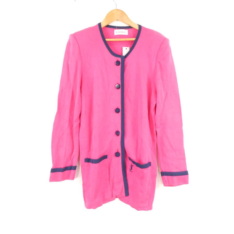 美品 YvesSaintLaurent イヴサンローラン カーディガン 1点 コットン 長袖 YSLロゴ 肩パット レディース AN2424A59 美品 YvesSaintLaurent イヴサンローラン カーディガン コットン 長袖