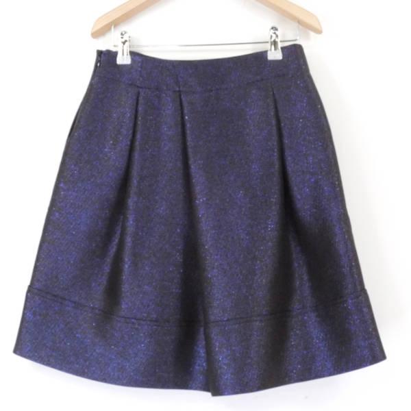 美品 ジルサンダー スカート パープル 36 シルク混 ラメ タック フレア  