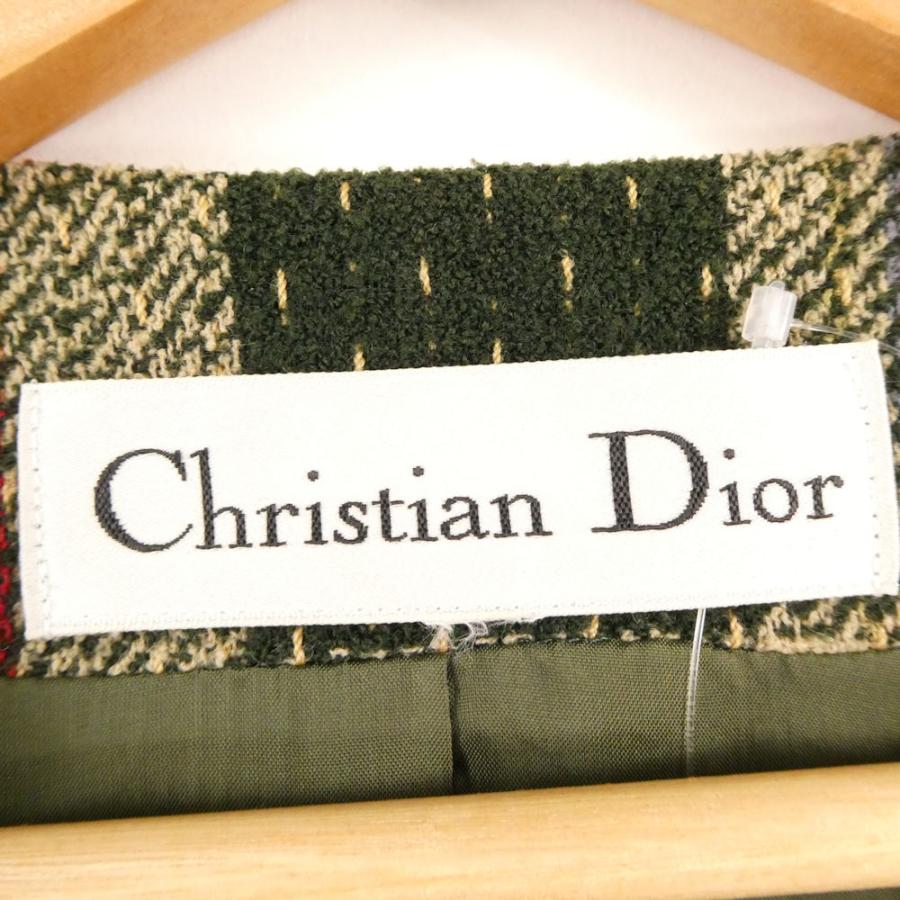 クリスチャンディオール ツイード ノーカラージャケット M 9号 グリーン クリスチャンディオール ツイード ノーカラージャケット M 9号 グリーン 緑