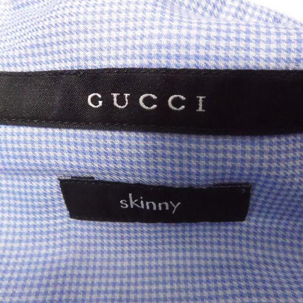 GUCCI 美品 グッチ スタンドカラーシャツ ブルー M コットン100