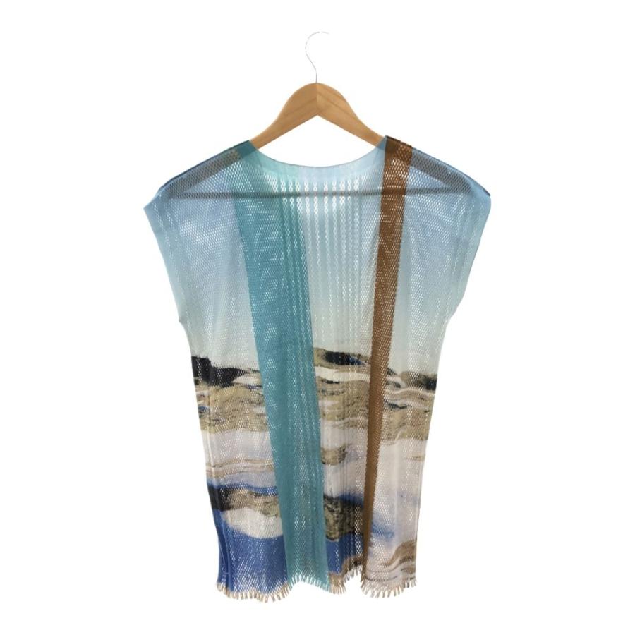 美品 ISSEYMIYAKE イッセイミヤケ IM82KK725 メッシュトップス 2 半袖 風景柄 プリント レディース AY5761W2 ISSEY MIYAKE（イッセイミヤケ） 美品 IM82KK725 メッシュトップス 2