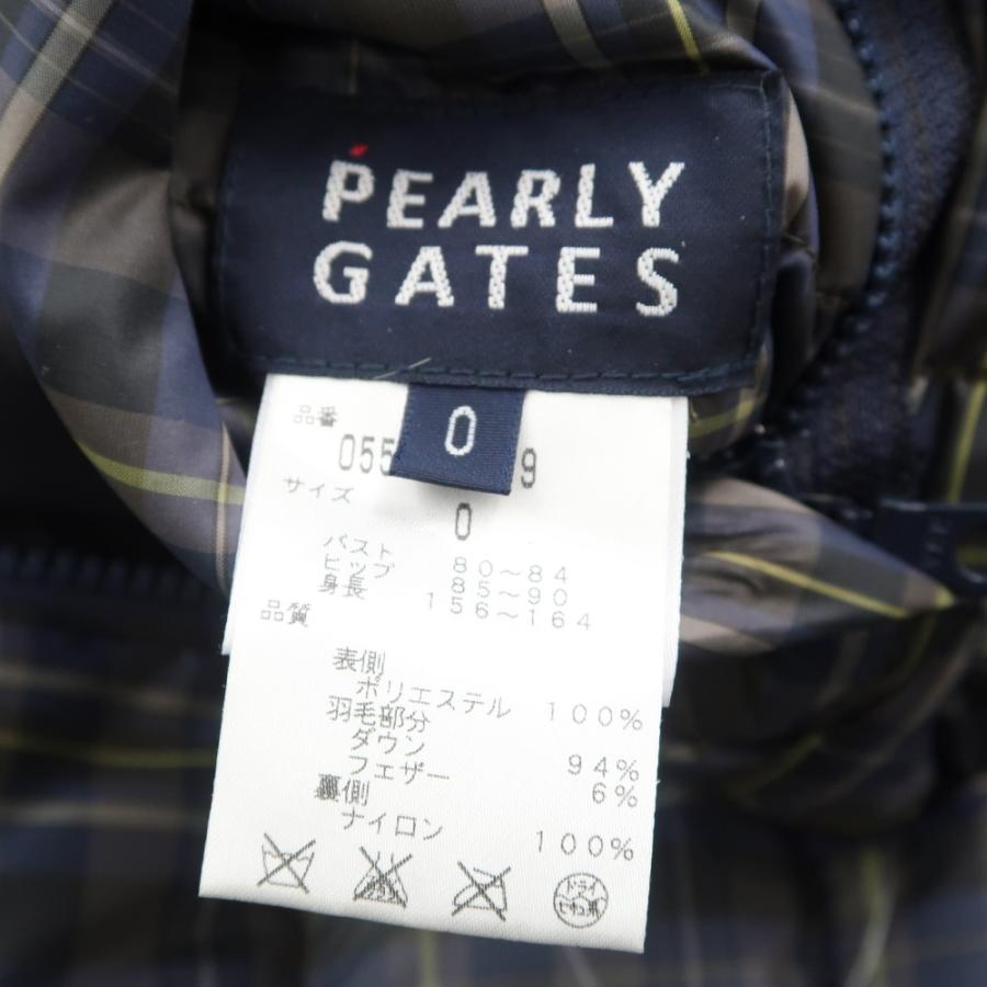 【パーリーゲイツ】美品ダウンジャケットチェック0サイズレディース パーリーゲイツ PG 【軽量保温】収納袋付きチェック柄2WAYダウン