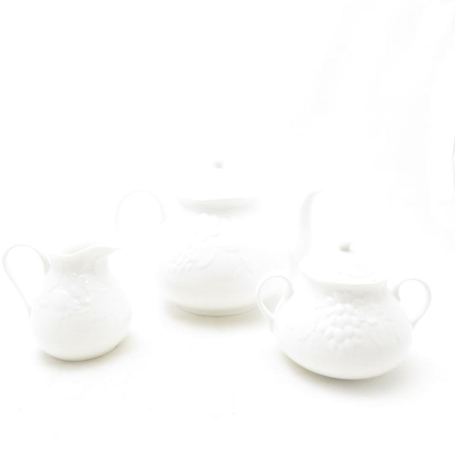 美品 WEDGWOOD ウェッジウッド ストロベリー＆バイン ティーポット クリーマー シュガーポット 3点 セット 黒壺 旧刻印 廃盤 SC10751X2_1