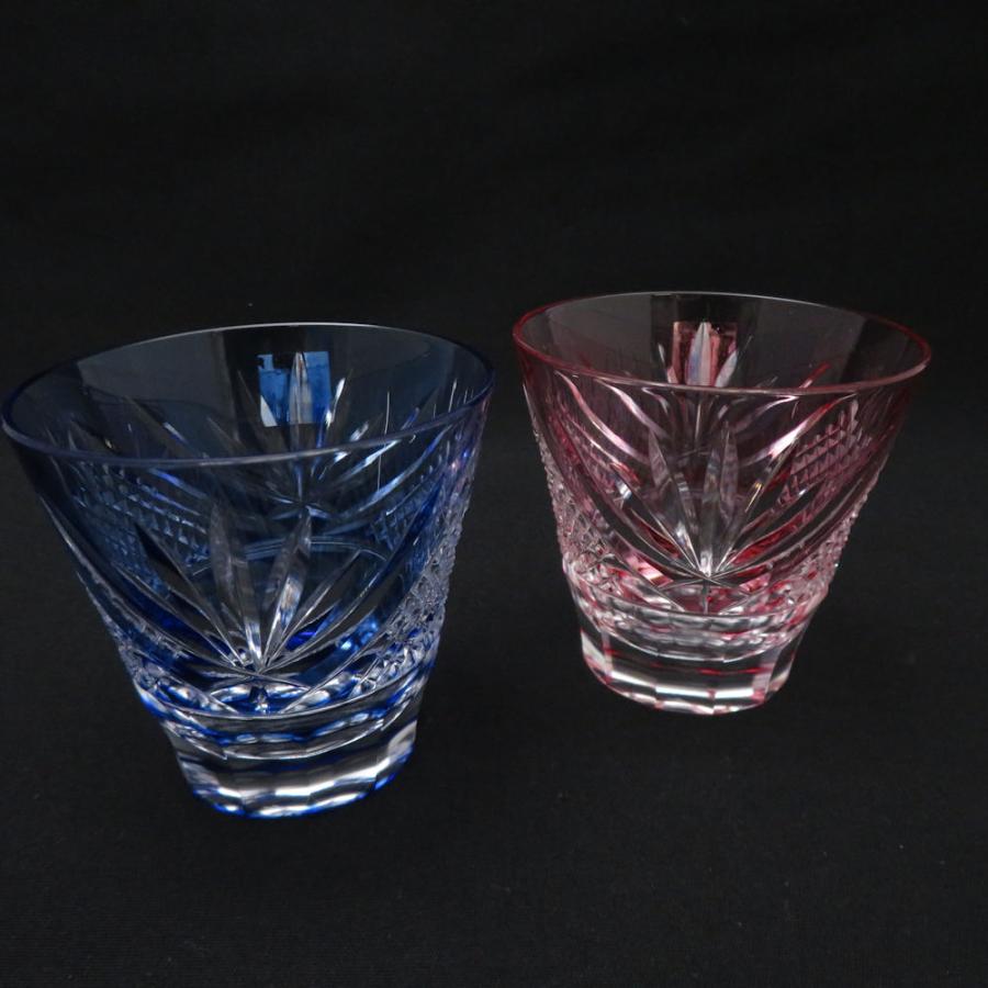 未使用 KAGAMI カガミクリスタル TPS615-2950-AB 江戸切子 富士 冷酒杯 2点 ペア グラス ブルー/レッド 青富士・赤富士 SC11030L1の画像
