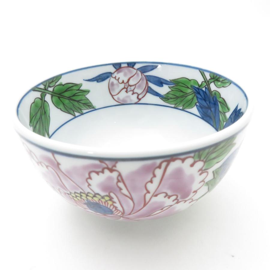 美品 源右衛門窯 染錦紫牡丹絵 飯碗 11cm ご飯茶碗 有田焼 深皿 小鉢