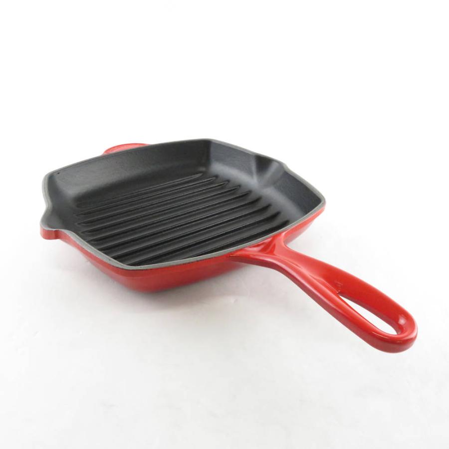 美品 Le Creuset ルクルーゼ スクエア グリルパン 1点 20cm チェリーレッド フライパン 片手鍋 SM1851B4
