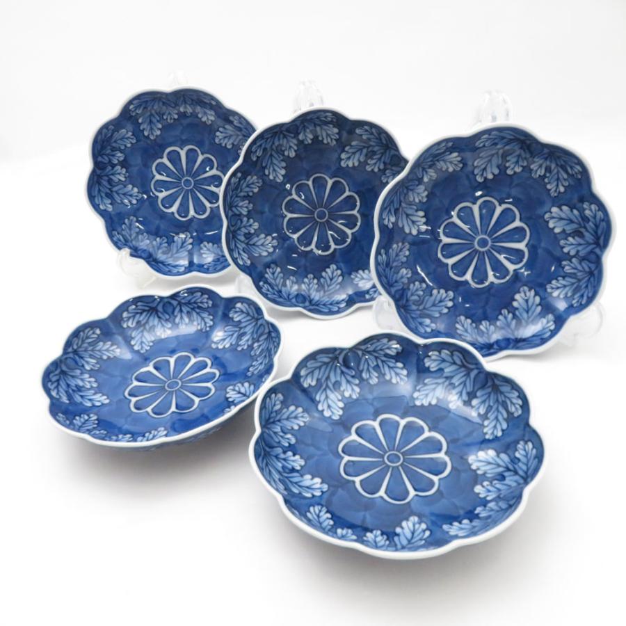 源右衛門窯 染濃菊葉文 中深皿 5枚 セット 和食器 有田焼