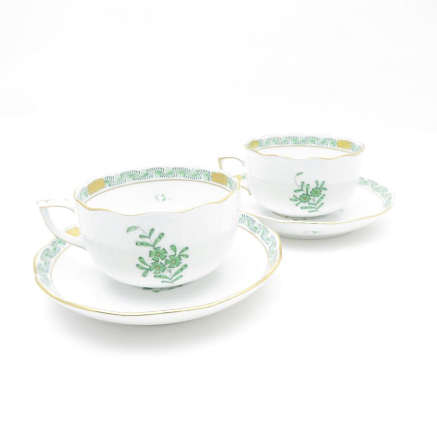 美品 Herend ヘレンド アポニーグリーン 724 ティーカップ＆ソーサー 2 