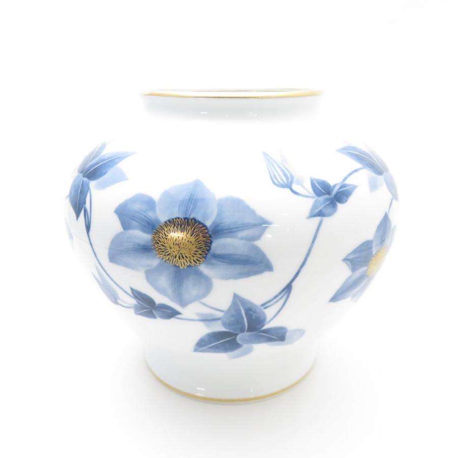 淡い青色 花弁デザイン 陶器 大倉陶園 美品 OKURA ブルーテッセン 鉄線 花瓶 フラワーベース H20 飾