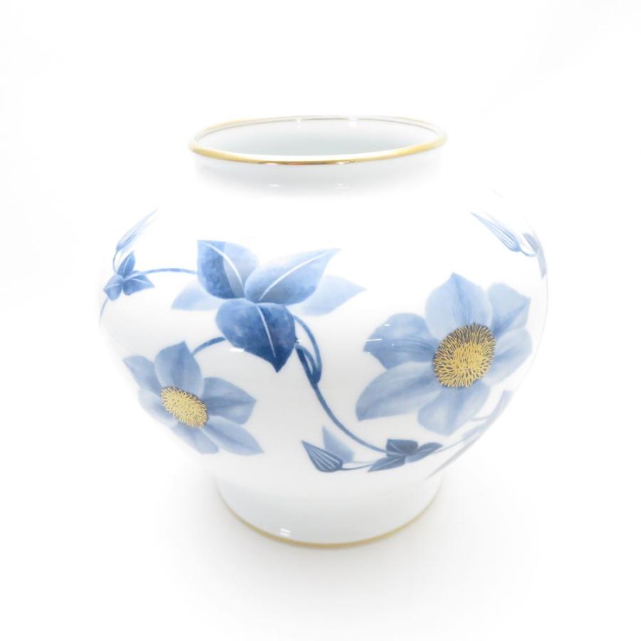 大倉陶園 美品 OKURA ブルーテッセン 鉄線 花瓶 フラワーベース H20 飾