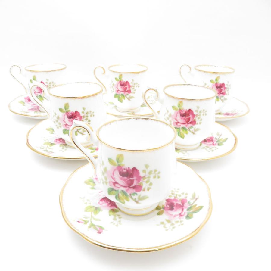 美品   ロイヤルアルバート アメリカンビューティー デミタスカップ＆ソーサー 6客 セット コーヒー 金彩 薔薇 レア 希少 SU11480L1 Royal Albert 美品 ロイヤルアルバート アメリカンビューティー
