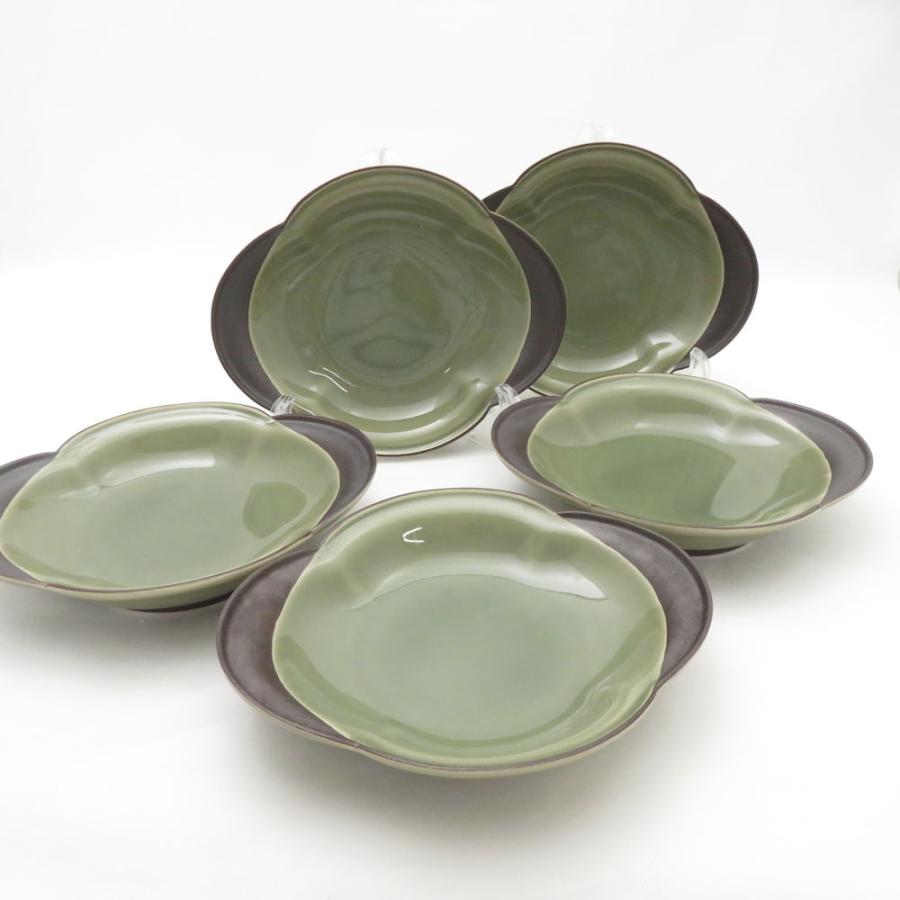 美品 Fukagawa Seiji 深川製磁 百年庵 茶灰釉 和皿揃 皿 5枚 プレートセット 有田焼 和食器 SU13038C2の画像