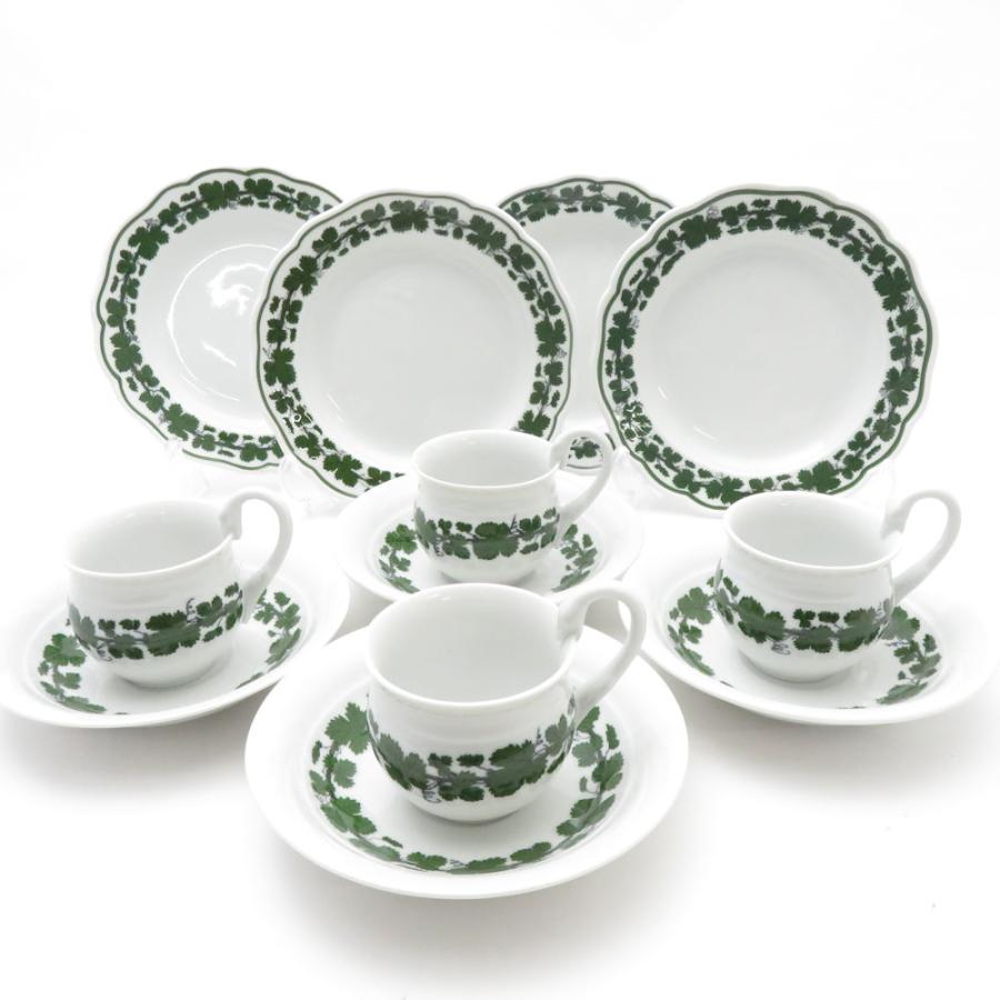 マイセン 美品 MEISSEN ワインリーフ モカカップ＆ソーサー 小皿 8点 
