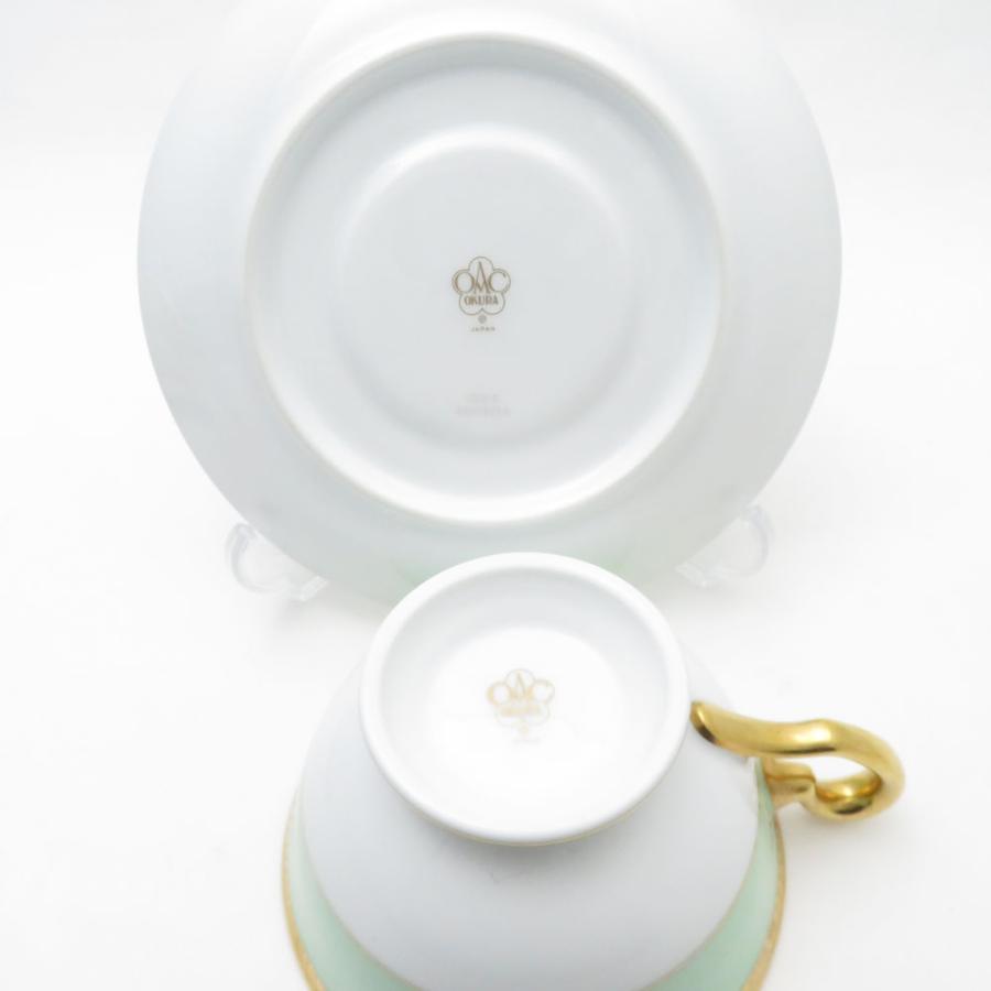 大倉陶園 美品 OKURA 1595 メイグリーン カップ＆ソーサー 2客 ペア 碗 