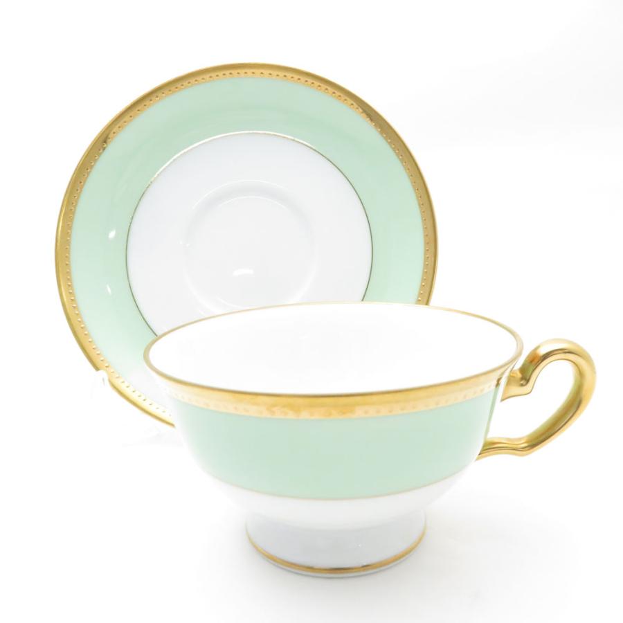 大倉陶園 美品 OKURA 1595 メイグリーン カップ＆ソーサー 2客 ペア 碗