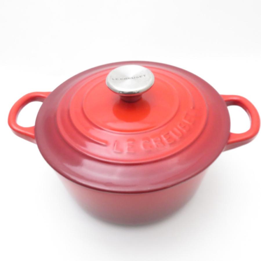 【新品・未使用】LE CREUSET 両手鍋 16cm チェリーレッド　日本仕様 Le Creuset（ル・クルーゼ） 未使用 ココットロンド シグニチャー 両手