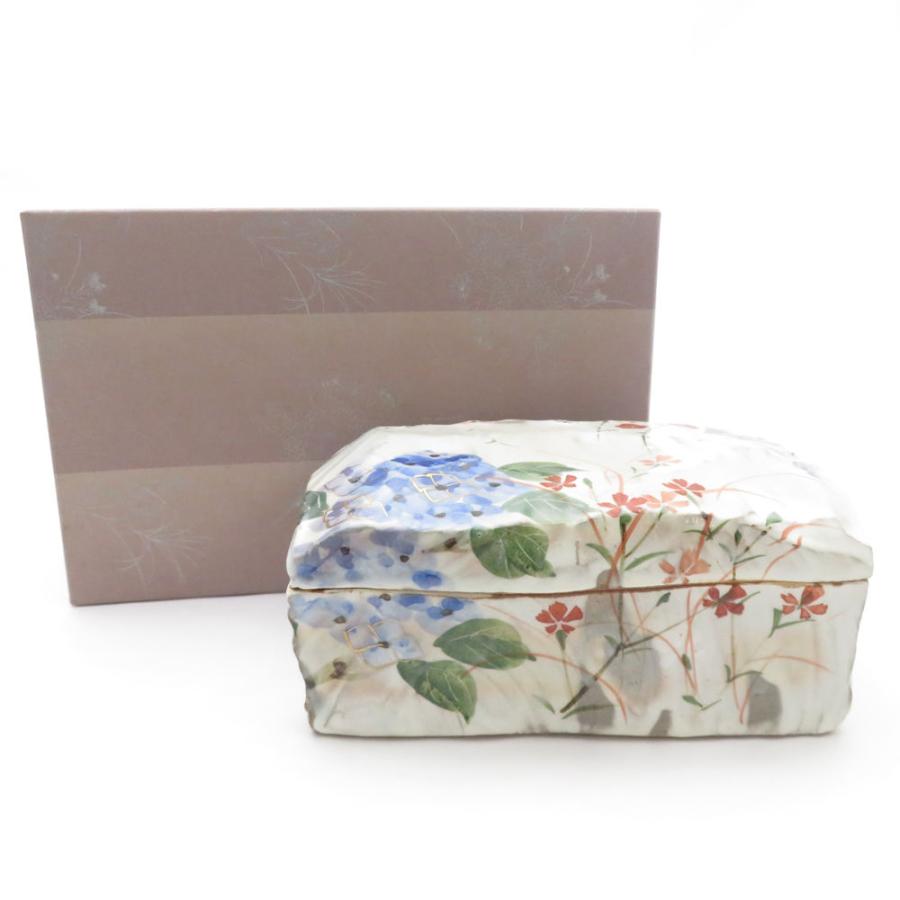 美品 京焼 俊山窯 「四季草花」 陶函 森俊山 陶器 小物入れ SY10348G 