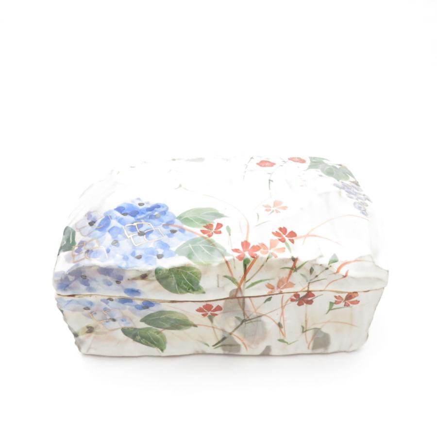 美品 京焼 俊山窯 「四季草花」 陶函 森俊山 陶器 小物入れ SY10348G 