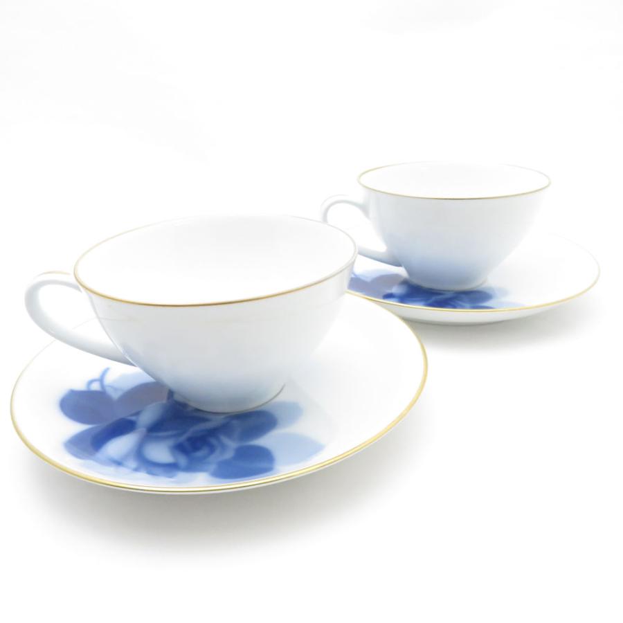 大倉陶園 美品 OKURA ブルーローズ ティーカップ＆ソーサー 2客 ペア
