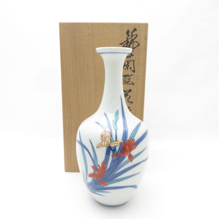 ★　13代　今右衛門　錦花瓶　コントラストの美しい一品です★x385 美品 今泉今右衛門 13代今泉今右衛門 錦蘭絵 花瓶 花びん ベース