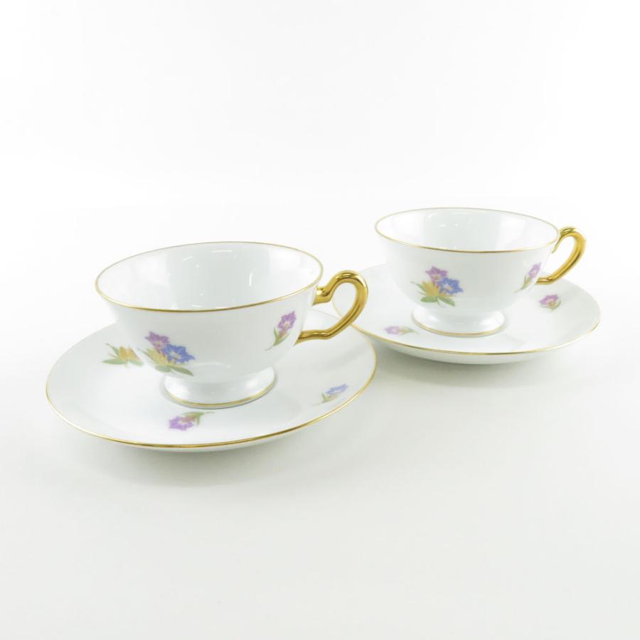 美品 OKURA 大倉陶園 りんどう ティーカップ＆ソーサー 2客 ペア JR東海 記念品 SY7615D 大倉陶園 美品 OKURA りんどう ティーカップ＆ソーサー 2客 ペア JR