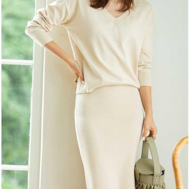 Vネックニットセットアップ セットアップ レディース スカート セットアップ ニット レディース ニット タイトスカート ひざ丈 キレセク Op Kn 0009 Urubei 通販 Yahoo ショッピング