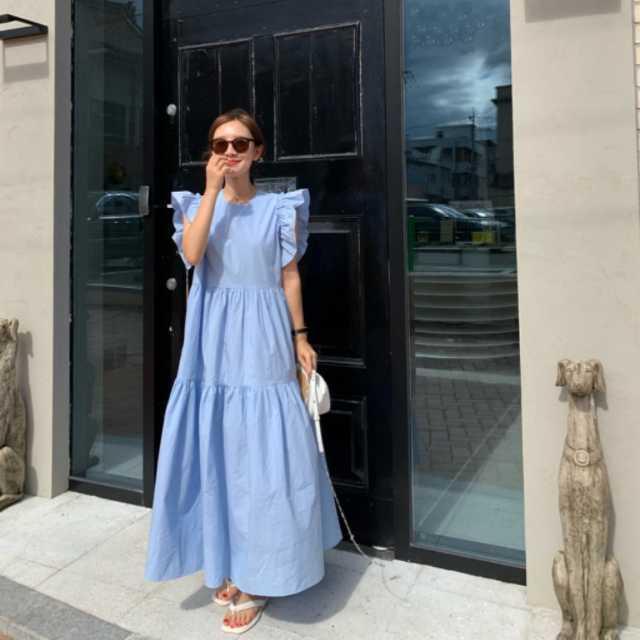 ワンピース フリルワンピース ショルダーフリル リラックスワンピース レディース ロング 半袖 大人 可愛い リラックス キレセク Op Kn 0181 Urubei 通販 Yahoo ショッピング