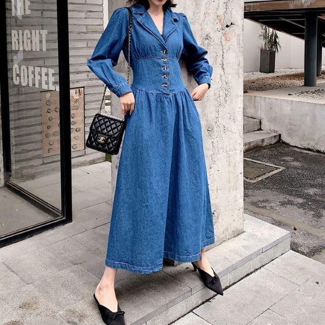 送料無料 新品 春 デート シャツワンピ デニム ロングワンピース レディース ワンピース 夏 キレナチュ かわ大 シンプル ワンピース サイズ S Social And Co Fr