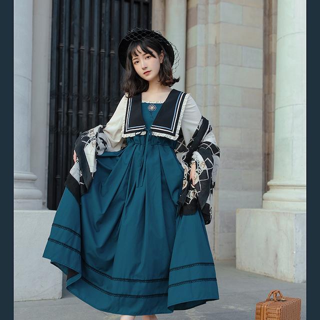 ワンピース ロング丈 マキシ丈 くるぶし丈 襟 ファンシー リボン ワンピース ロング丈 マキシ丈 くるぶし丈 襟 ファンシー リボン