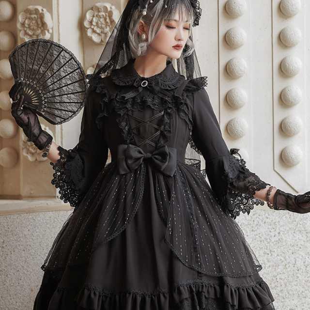 全2色 ワンピース ロリータ ロリータワンピース 甘ロリ ゴスロリ パニエ ベール ロリータ風ワンピ クラシカル ミディアム丈 膝上 長袖 夢かわ Op Tkk 0709 Urubei 通販 Yahoo ショッピング