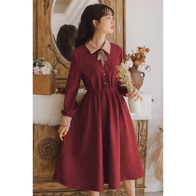 全4色 ワンピース レトロワンピース クラシカルワンピ レディース 秋冬ワンピース クラシカル ミディ丈 長袖 カワイイ 通勤 通学 ロマ Op Tkk 0780 Urubei 通販 Yahoo ショッピング
