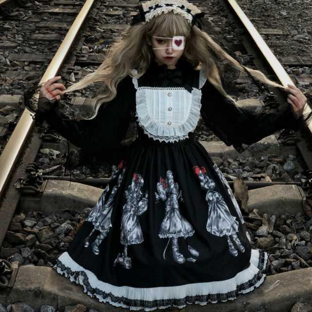 ワンピース ロリータ ロリータワンピース ゴスロリ カジュロリ ロリータ風ワンピ クラシカル ミディアム丈 ヘッドドレス 長袖 レース 夢かわ Op Tkk 0787 Urubei 通販 Yahoo ショッピング