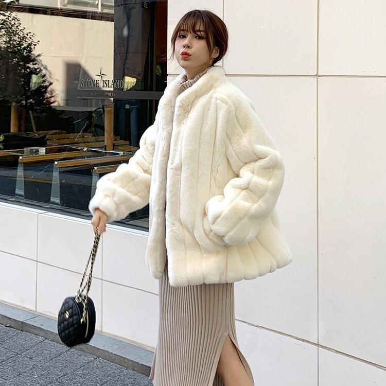 レディースアウター ジャケット 毛皮 フォーコート ラビット 冬服- リアルファー 毛皮 ジャケット ラビットファー 兎 コート