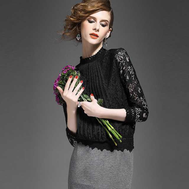 レース トップス ブラウス レディース レーストップス フォーマル 袖あり 長袖 黒 白 シースルー ハイネック 透け感 セクシー 秋冬 キレカジ Tp Kn 0005 Urubei 通販 Yahoo ショッピング