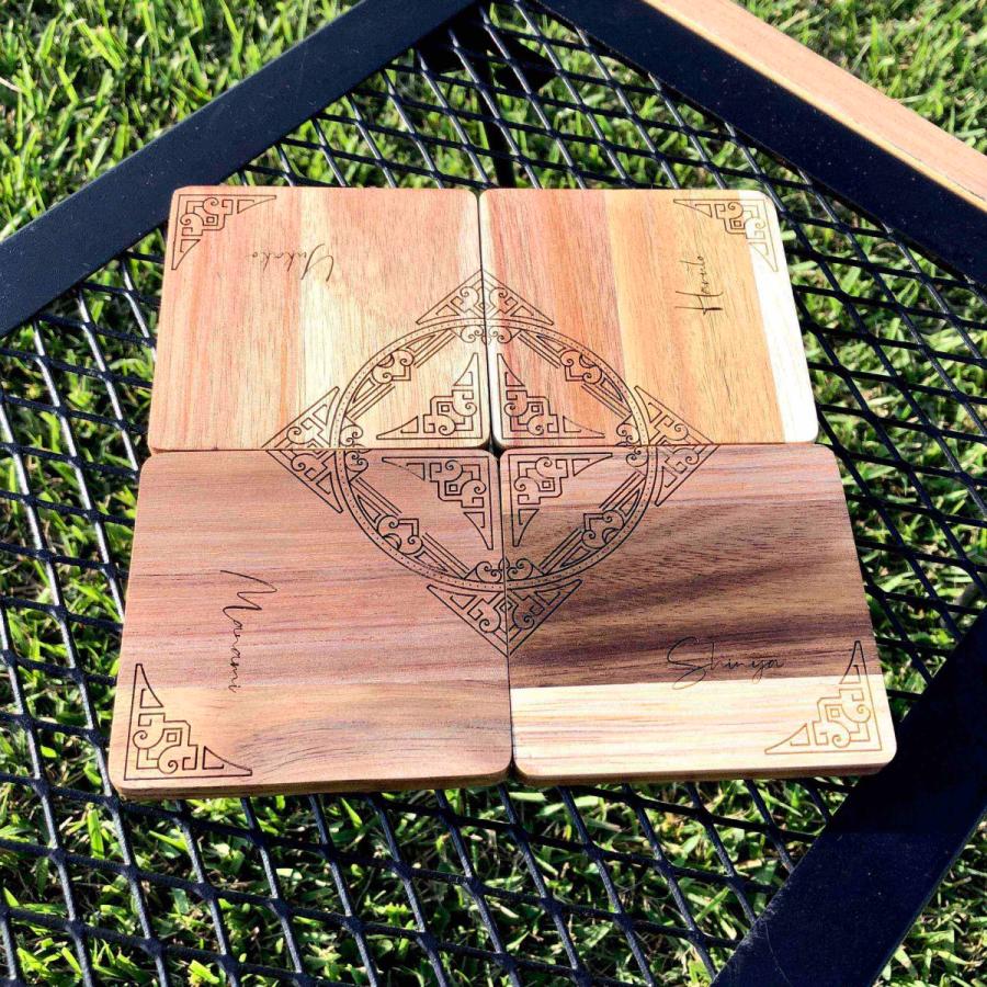 【カルテットコースター ネイティブ柄】 木製コースター 名入れ 送料無料 おしゃれ アウトドア キャンプ BBQ キッチン 家族 ファミリー インテリア雑貨 |  | 01
