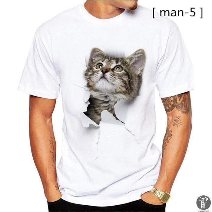 可愛い 3D 猫 Tシャツ 半袖 男女兼用 メンズ 薄手 ねこ 白 レディース 面白 おもしろ かわいい トリックアート｜urushibara-store｜16