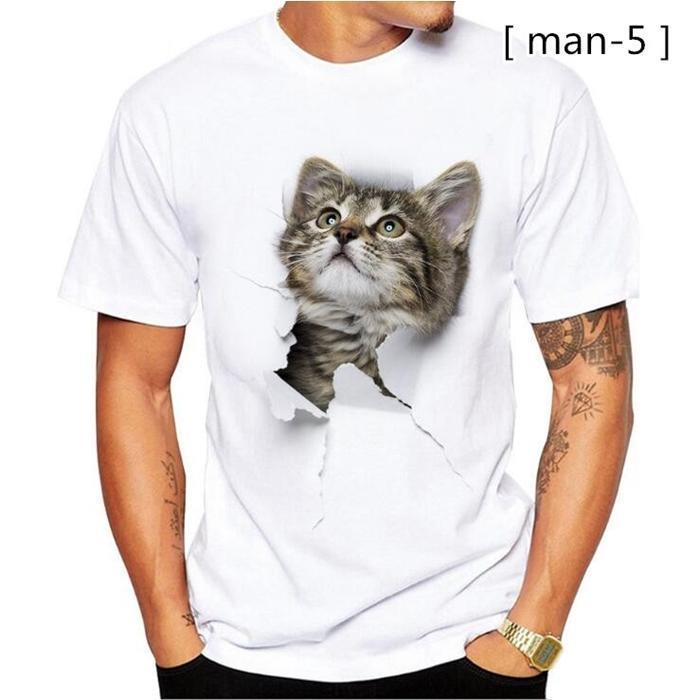 可愛い 3D 猫 Tシャツ 半袖 男女兼用 メンズ 薄手 ねこ 白 レディース 面白 おもしろ かわいい トリックアート｜urushibara-store｜05